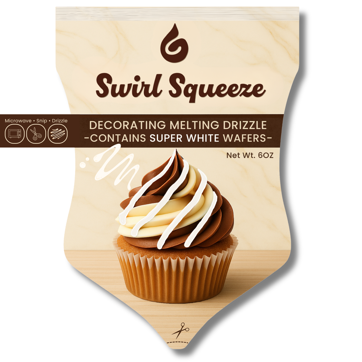 SwirlSqueeze™ Microwavable Chocolate Drizzle Pouch – 6 oz (Heat • Snip • Drizzle)