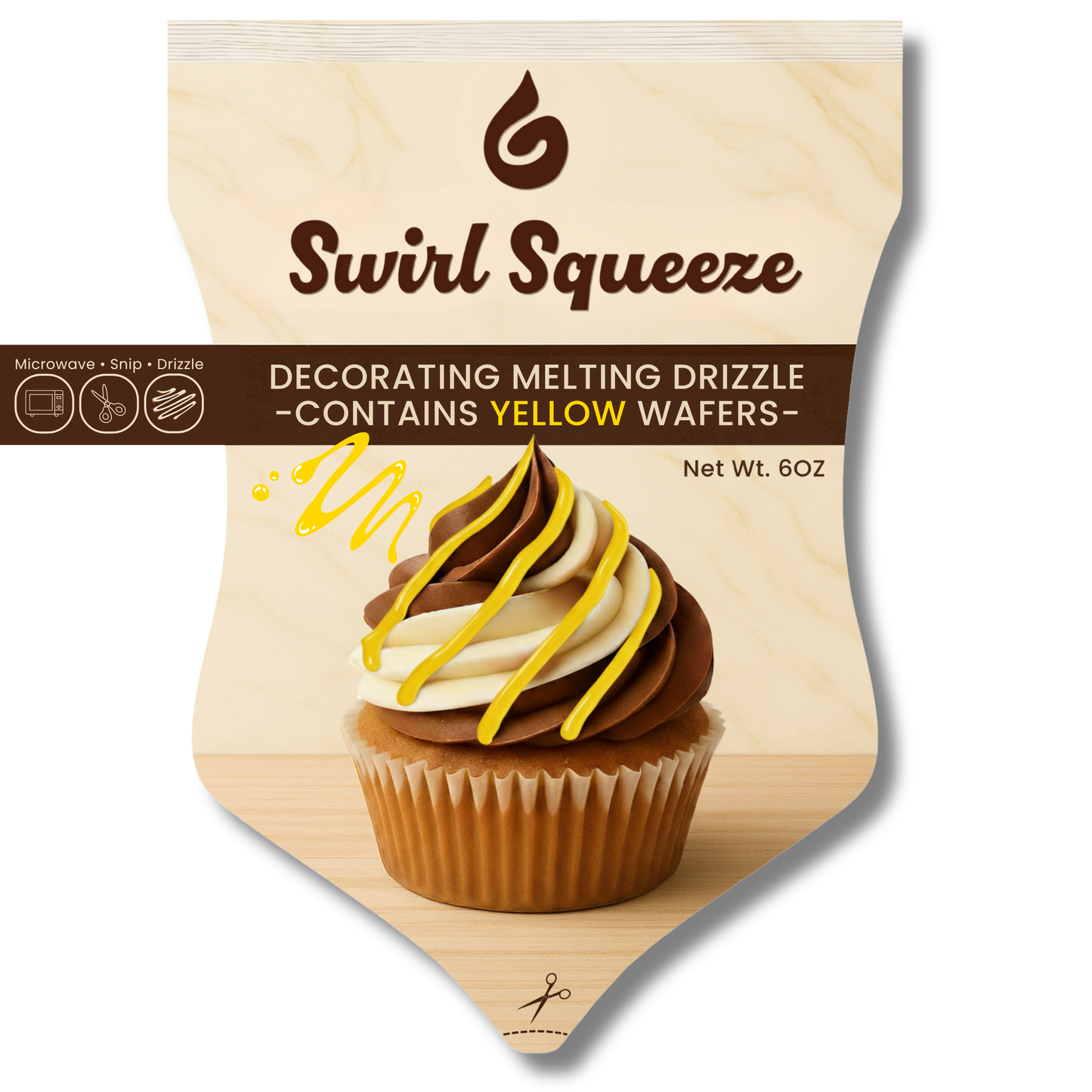 SwirlSqueeze™ Microwavable Chocolate Drizzle Pouch – 6 oz (Heat • Snip • Drizzle)