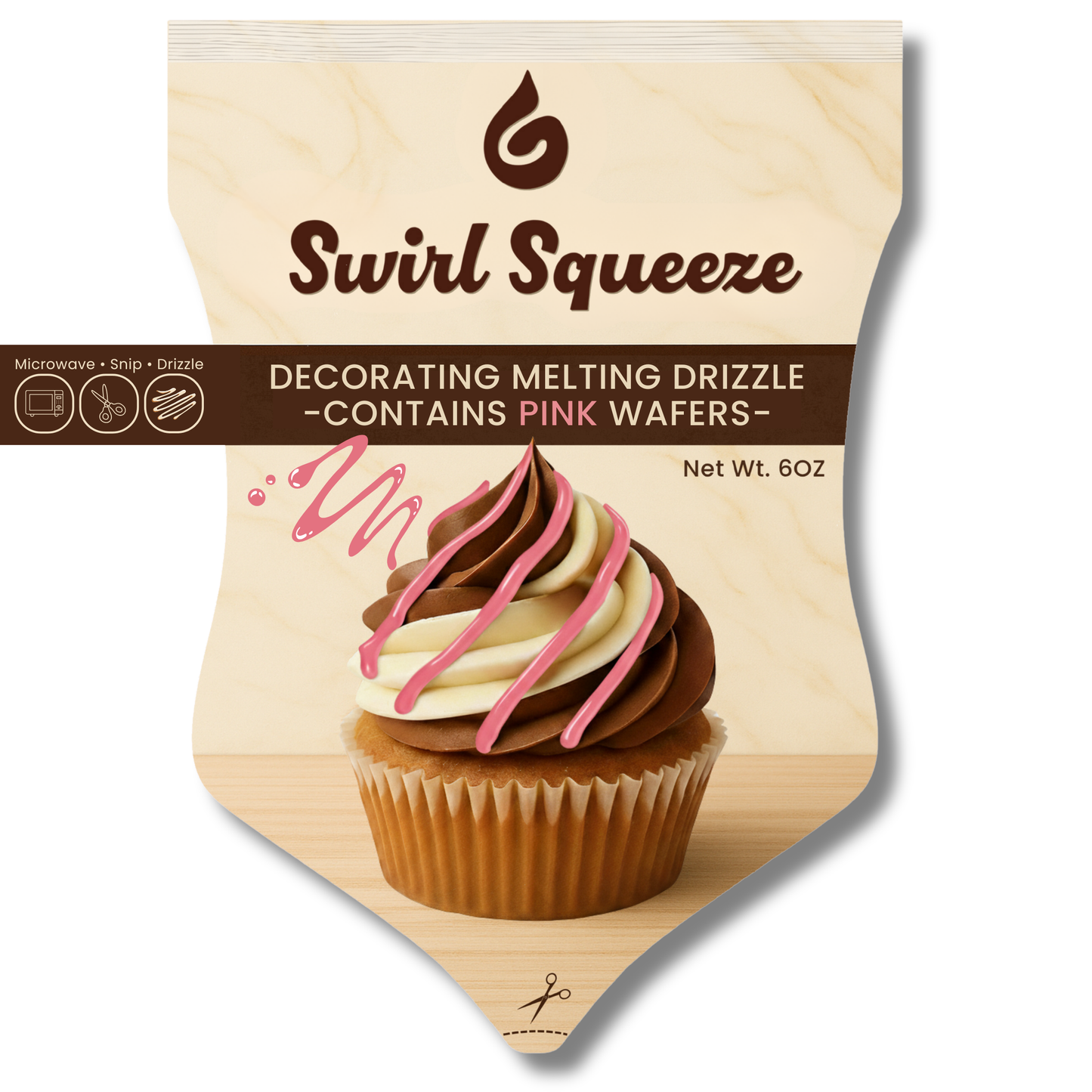 SwirlSqueeze™ Microwavable Chocolate Drizzle Pouch – 6 oz (Heat • Snip • Drizzle)