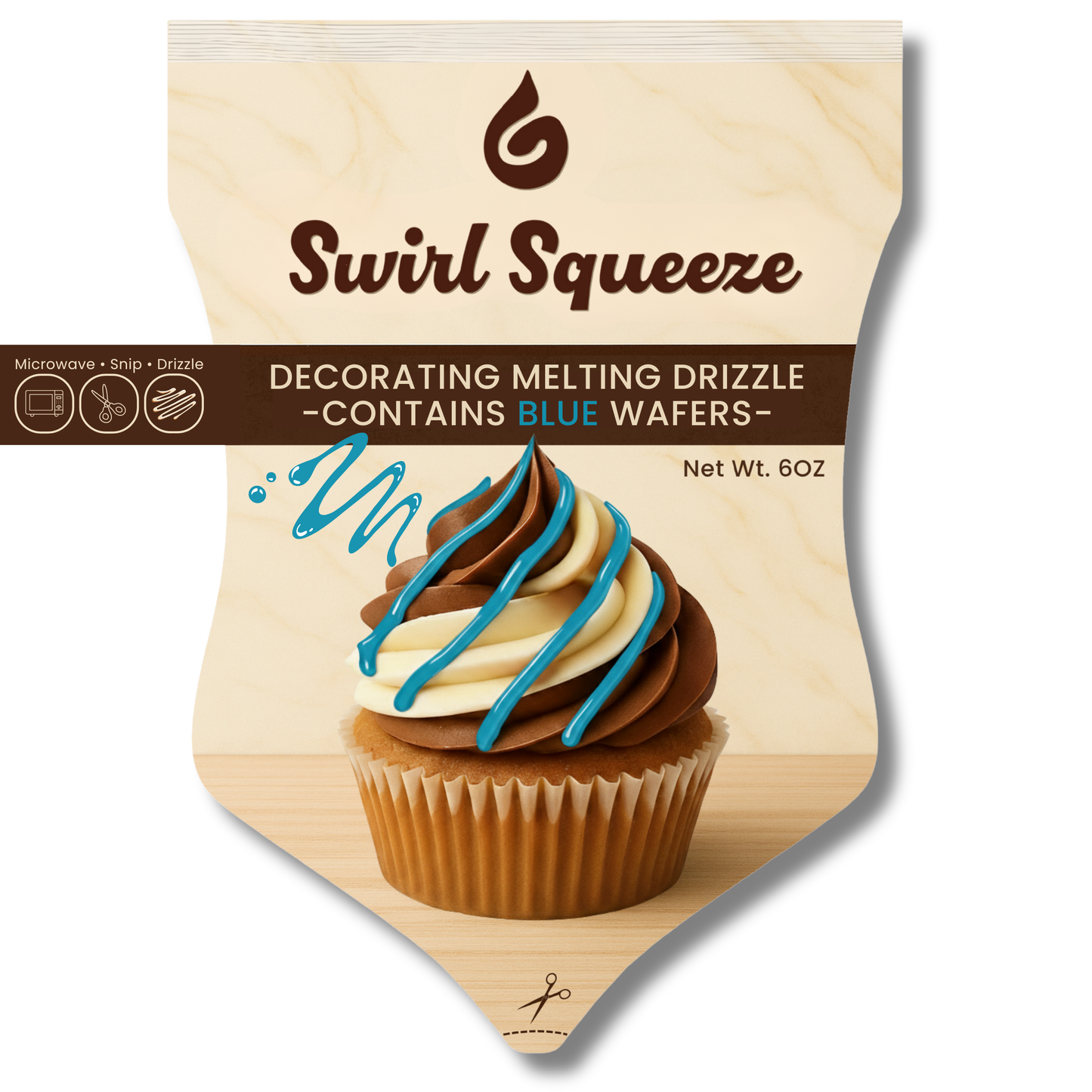SwirlSqueeze™ Microwavable Chocolate Drizzle Pouch – 6 oz (Heat • Snip • Drizzle)